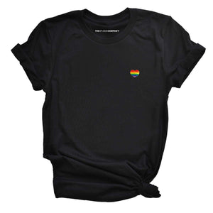 Rainbow Heart Embroidery Detail LGBTQ+ Pride T-Shirt