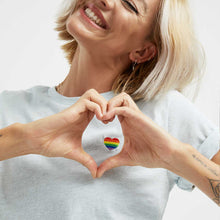 Load image into Gallery viewer, Rainbow Heart Embroidery Detail LGBTQ+ Pride T-Shirt