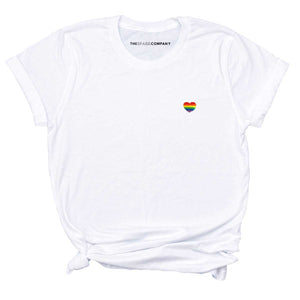 Rainbow Heart Embroidery Detail LGBTQ+ Pride T-Shirt